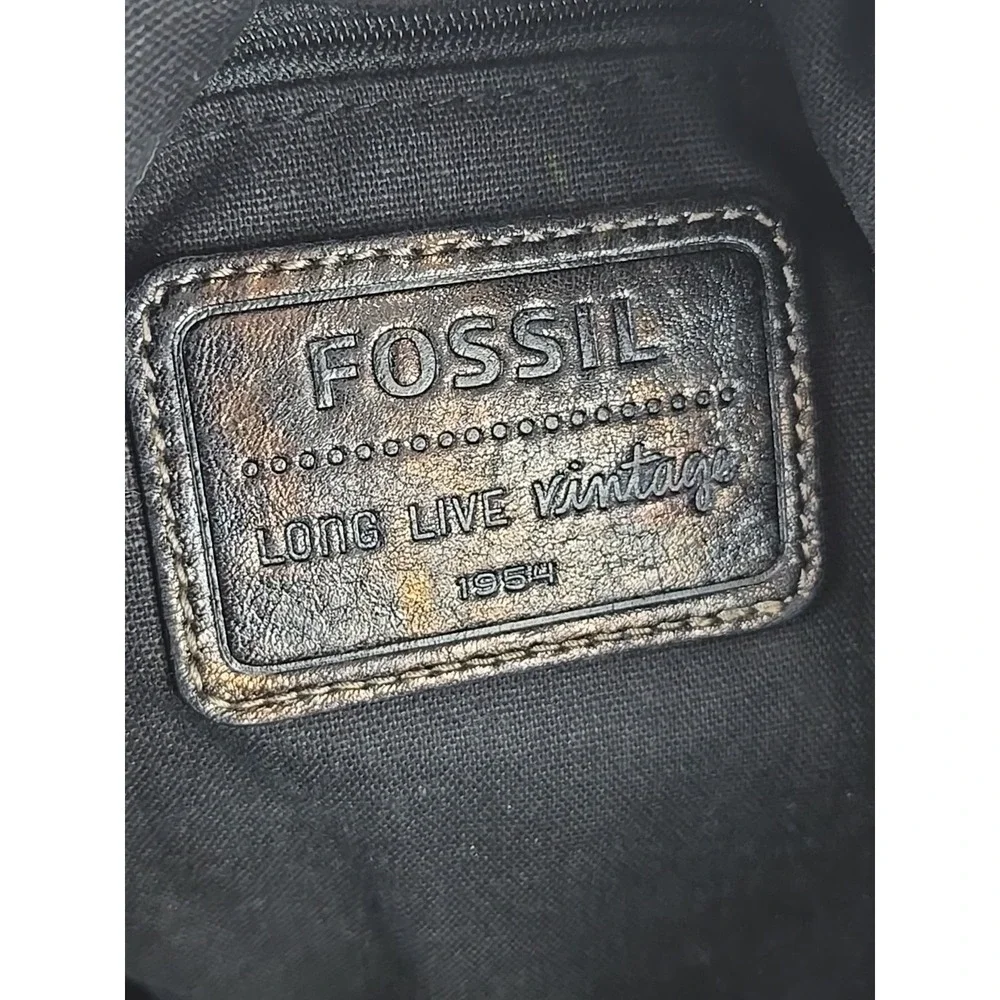 Fossil Hathaway Black Glazed Leather Double Shoulder Strap Satchel Vtg 80s
